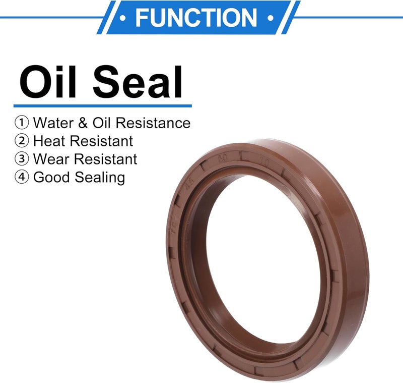 VekAuto Universal Oil Seal TC Double Lip W Steel Spring Seal Ring Rotary Shaft Seal 45x60x10mm High Pressure FKM Rubber Brown 2 Pcs - Image 3